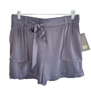 FRYE Women's 100% Rayon Shorts Size M Grey Elastic Waist Tie Front Pockets NWT